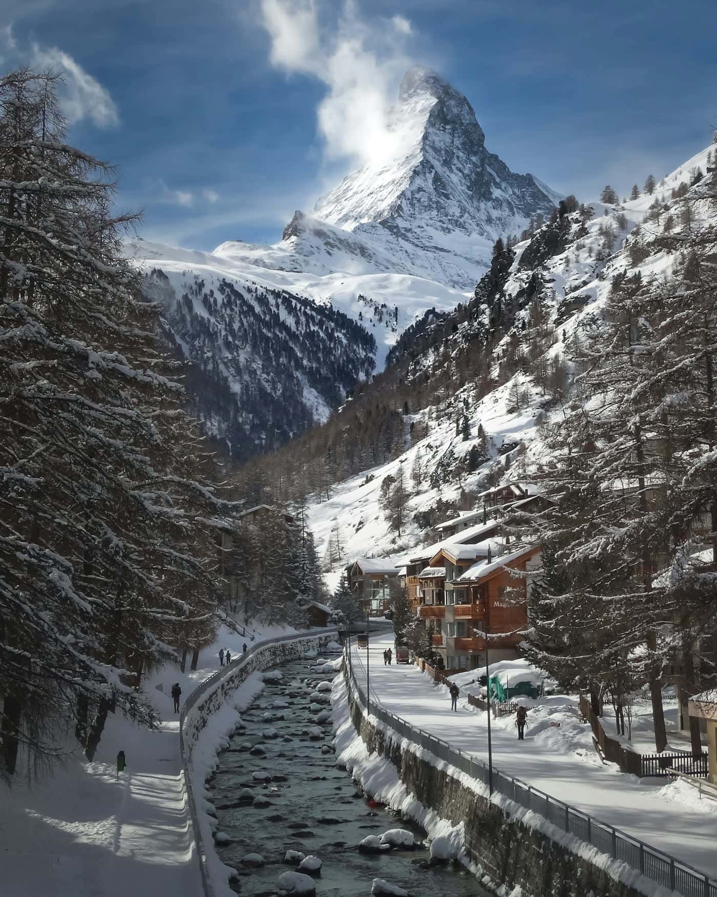 The Matterhorn on a clear winter day above Zermatt