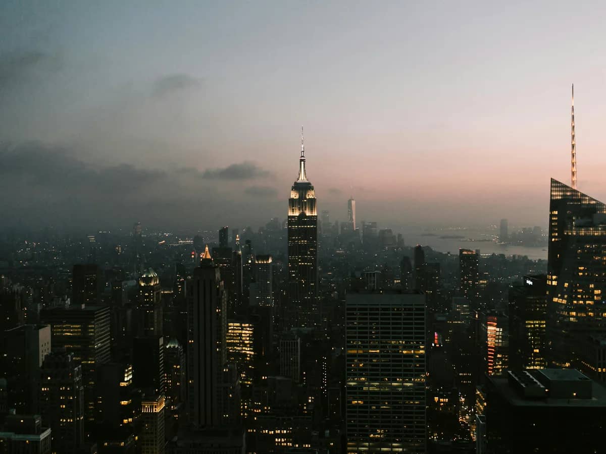 Empire State Building and the Manhattan skyline at dusk